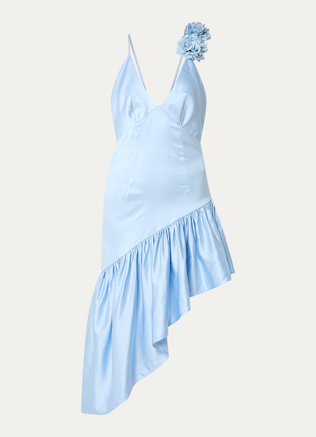 Sandro Mini jurk in linnenblend met volant en applicatie - voorkant lichtblauw
