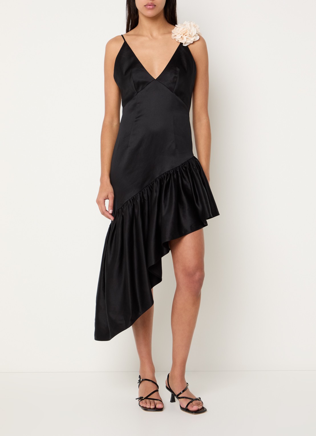 Sandro Mini jurk in linnenblend met volant en applicatie - detail 4 zwart