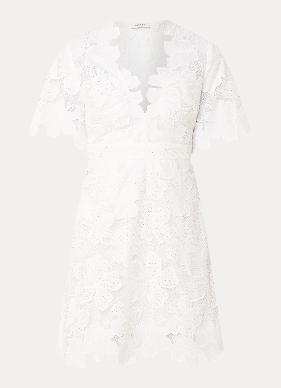 Sandro Mini jurk met broderie en strass - voorkant wit