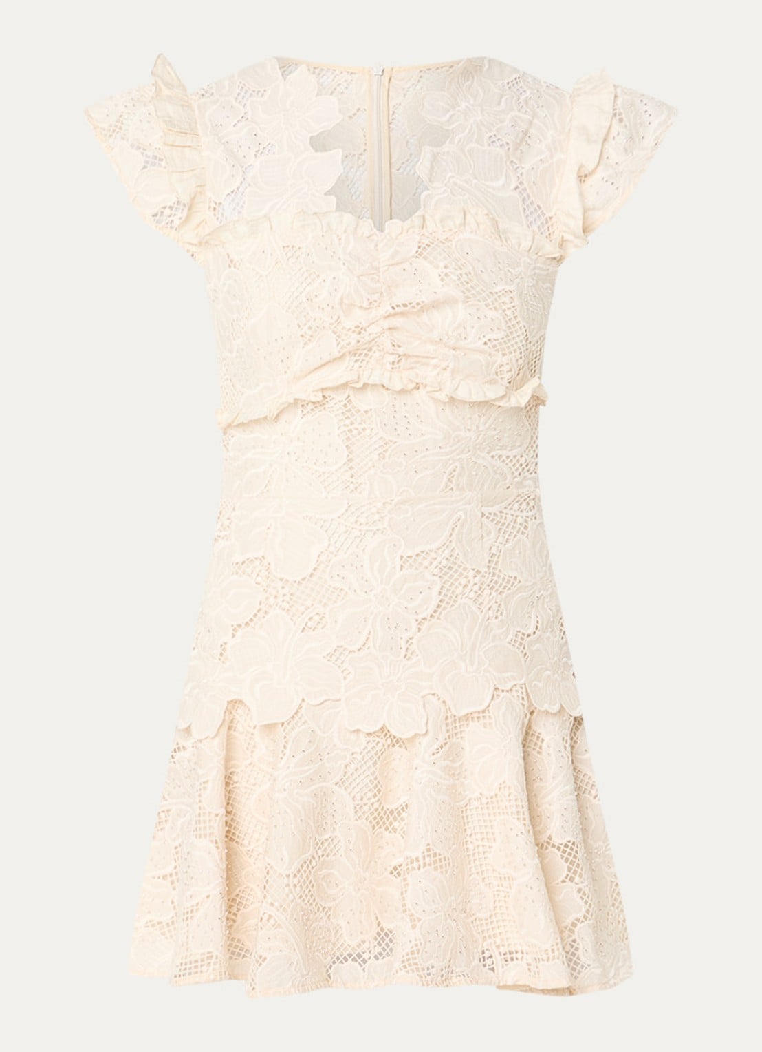 Sandro Mini jurk met broderie en strass - voorkant 3 beige
