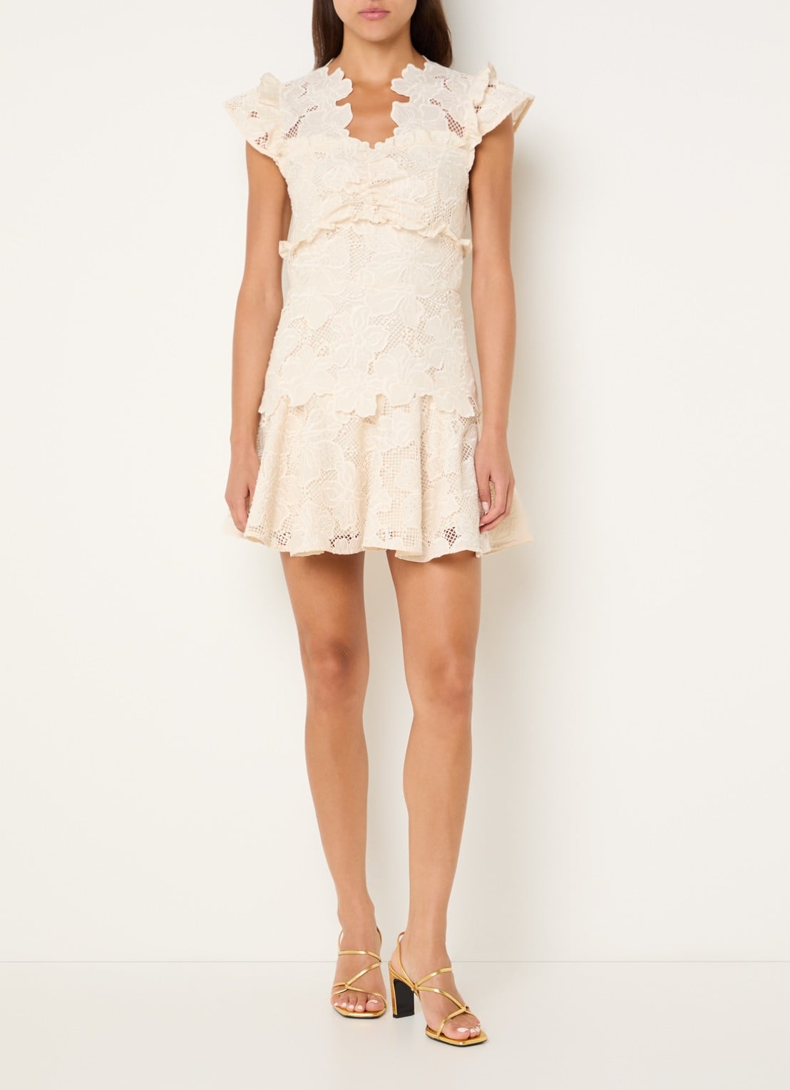 Sandro Mini jurk met broderie en strass - voorkant 4 beige