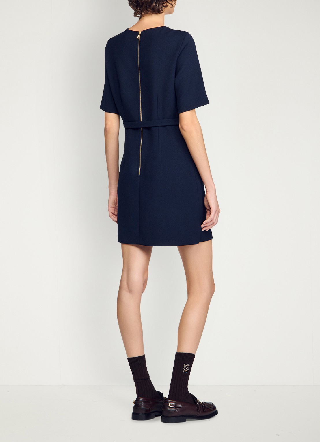 Sandro Mini jurk met ceintuur - achterkant 6 donkerblauw