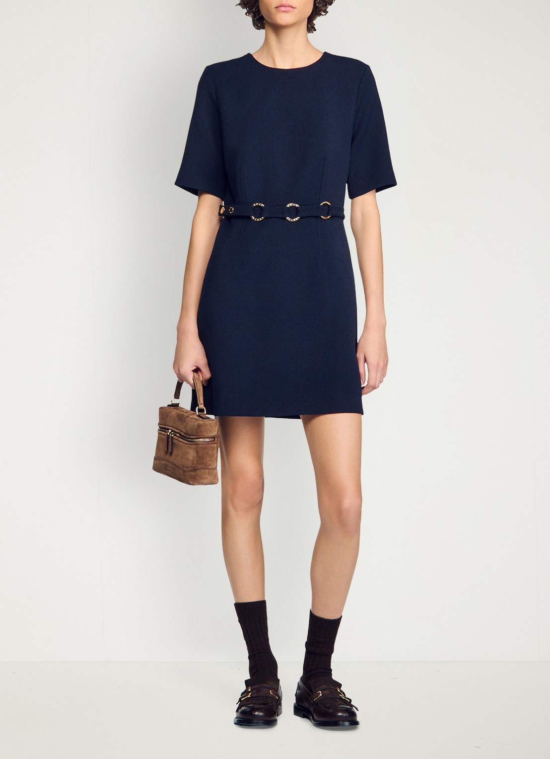 Sandro Mini jurk met ceintuur - detail donkerblauw