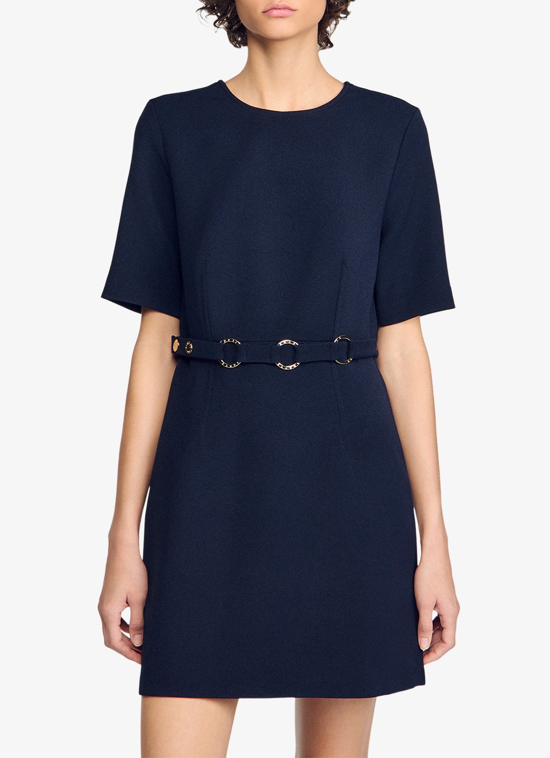 Sandro Mini jurk met ceintuur - detail 3 donkerblauw