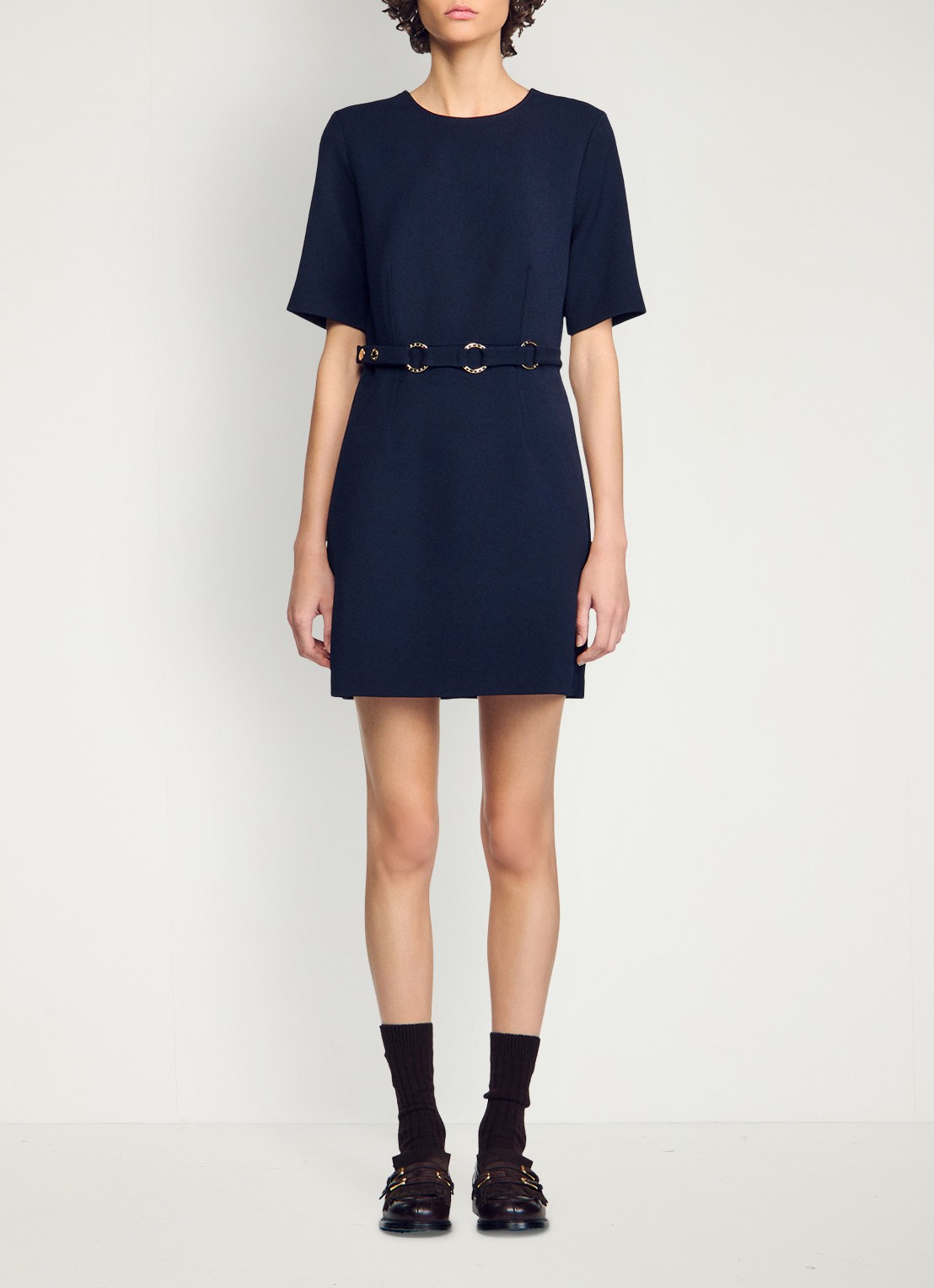 Sandro Mini jurk met ceintuur - voorkant 5 donkerblauw