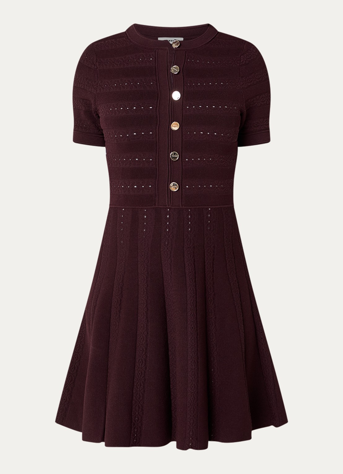 Sandro Mini jurk met knoopsluiting - voorkant 3 bordeauxrood
