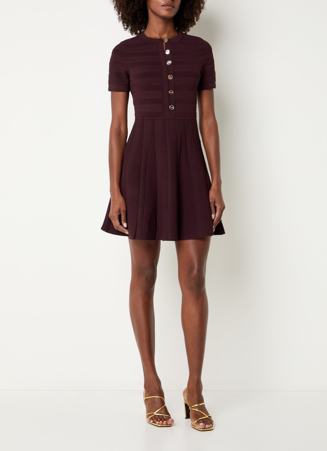 Sandro Mini jurk met knoopsluiting - voorkant 4 bordeauxrood