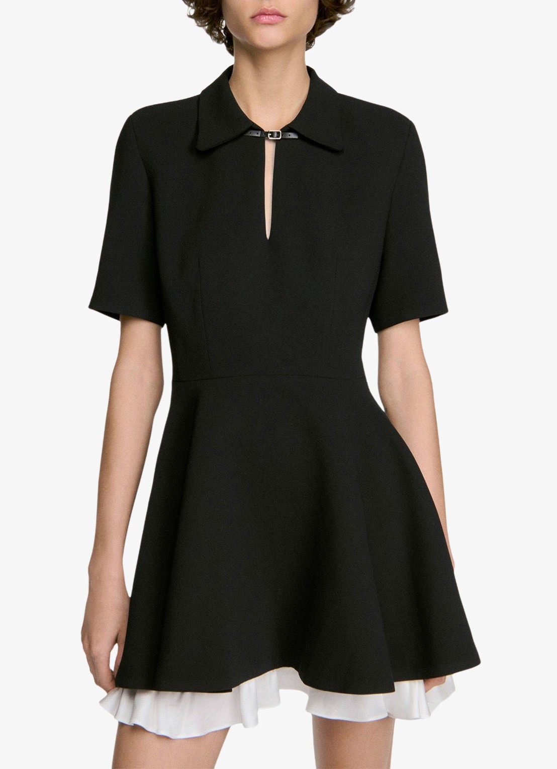 Sandro Mini jurk met leren details - detail 4 zwart