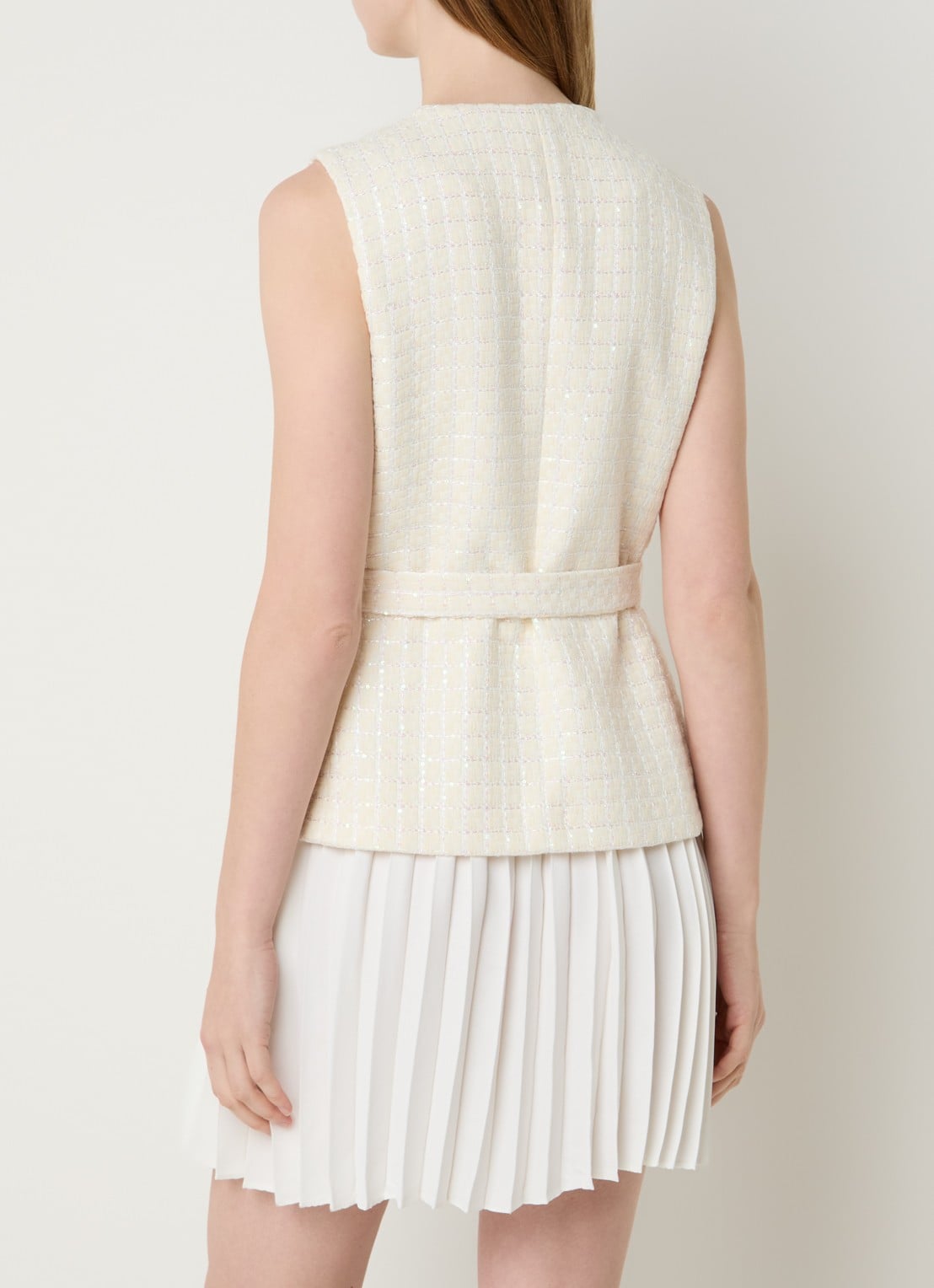 Sandro Mini jurk met pailletten en ceintuur - achterkant 3 creme