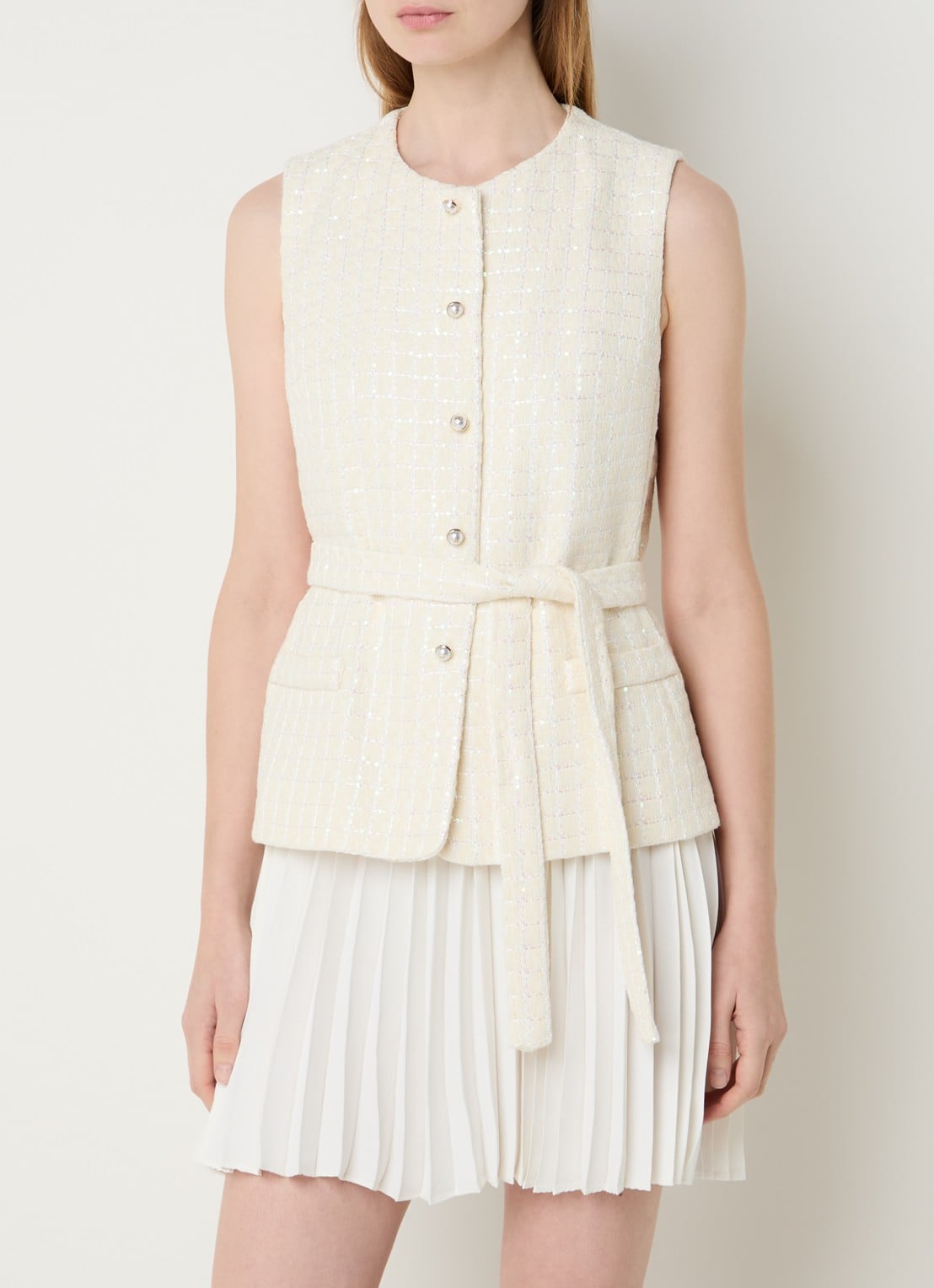 Sandro Mini jurk met pailletten en ceintuur - detail 4 creme