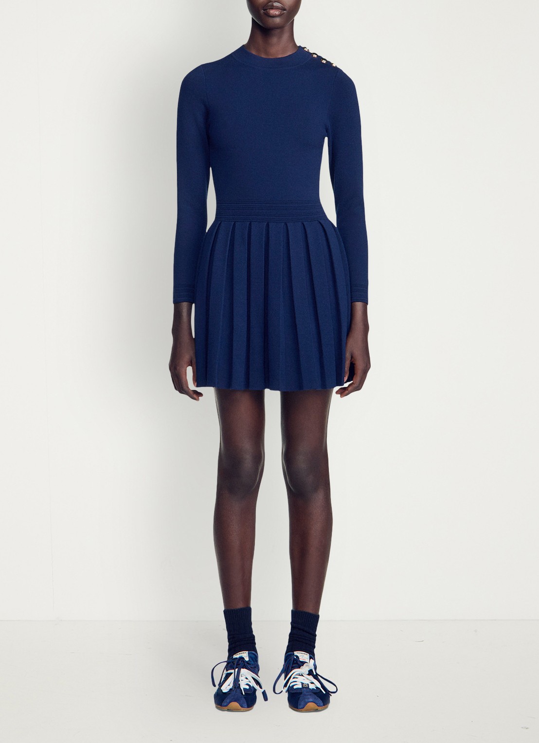 Sandro Mini jurk met plooien - voorkant 2 blauw