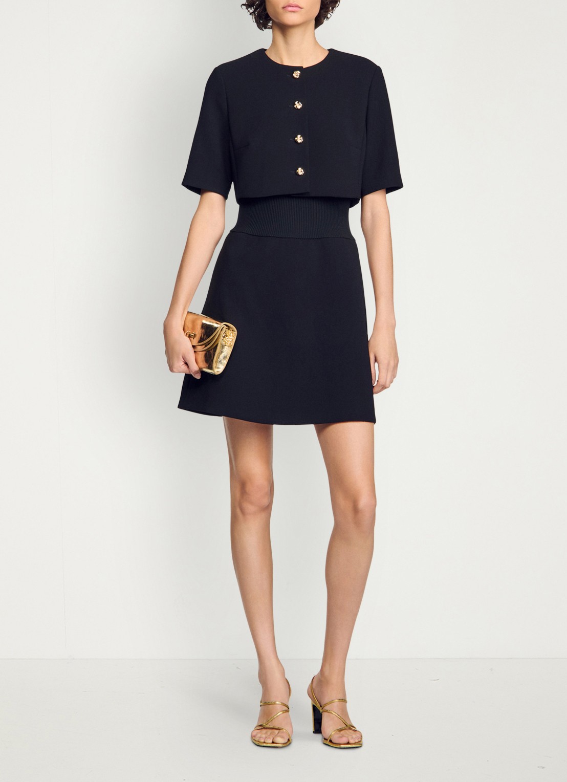 Sandro Mini jurk met ronde hals - detail zwart