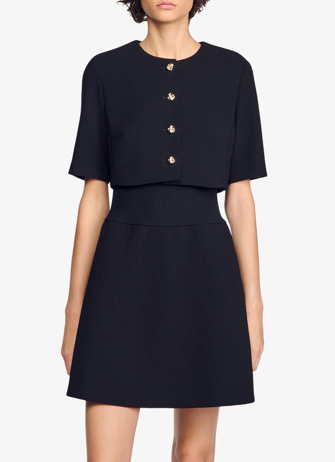 Sandro Mini jurk met ronde hals - detail 3 zwart