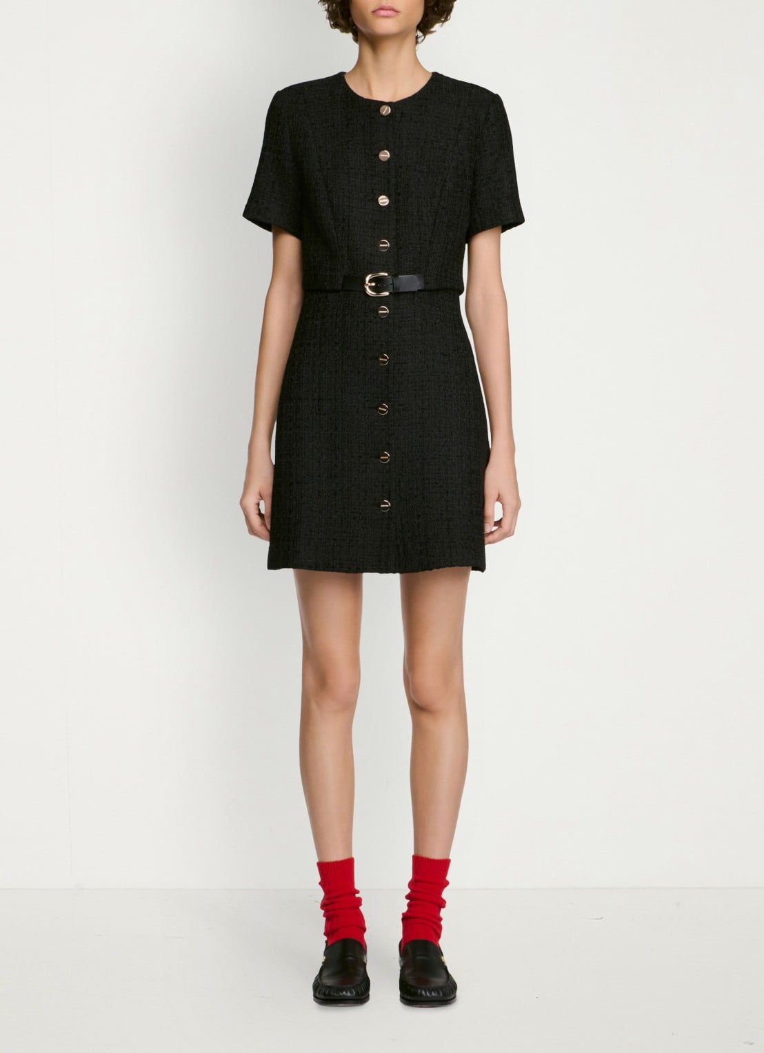 Sandro Mini jurk met tweed-look - voorkant 5 zwart