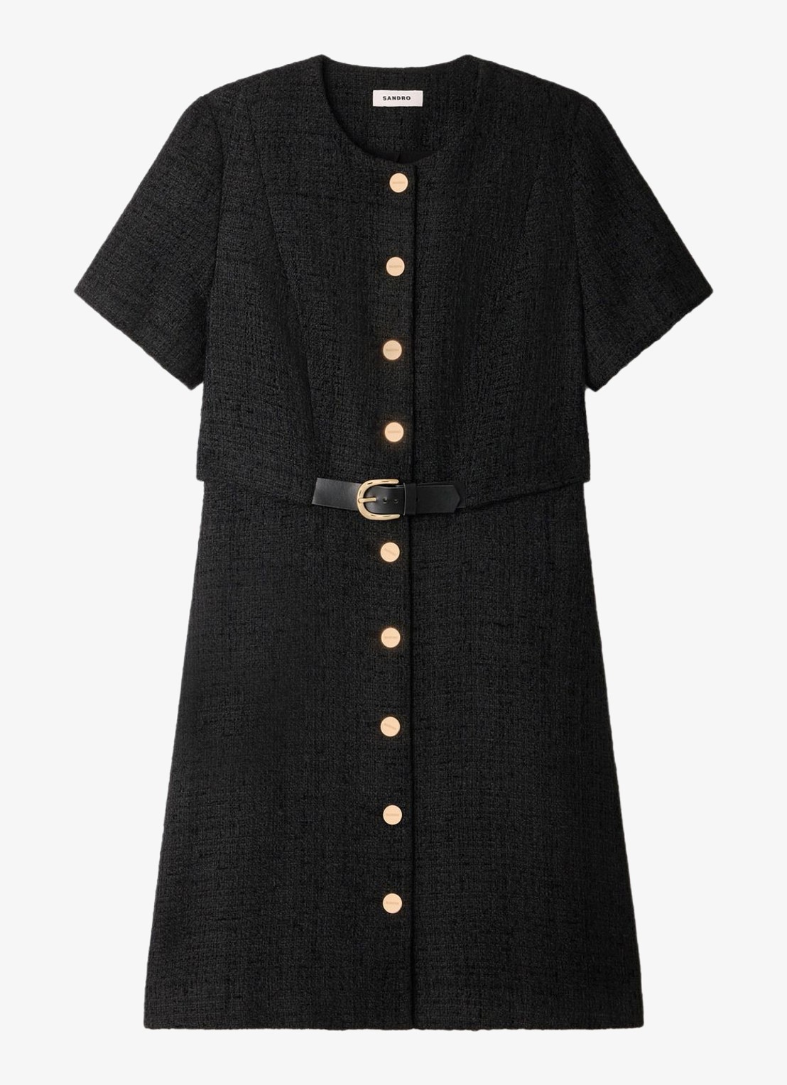 Sandro Mini jurk met tweed-look - voorkant zwart