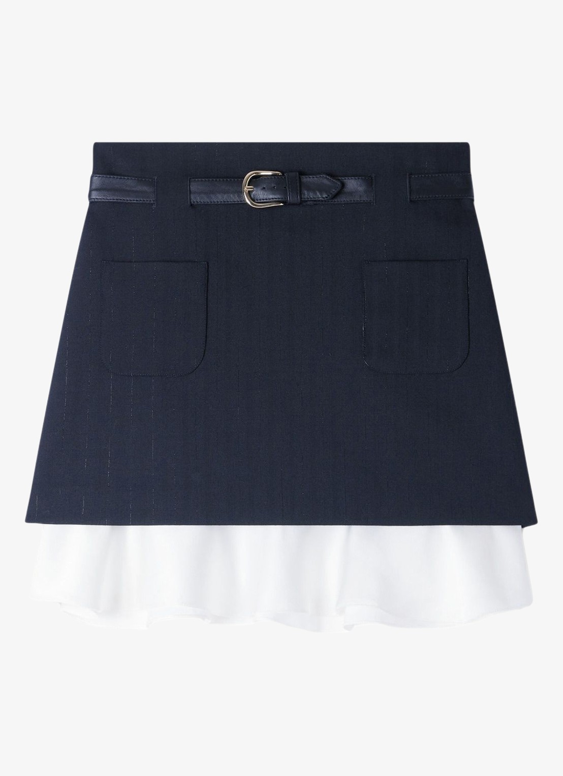 Sandro Mini rok met krijtstreep en riem - voorkant 5 zwart