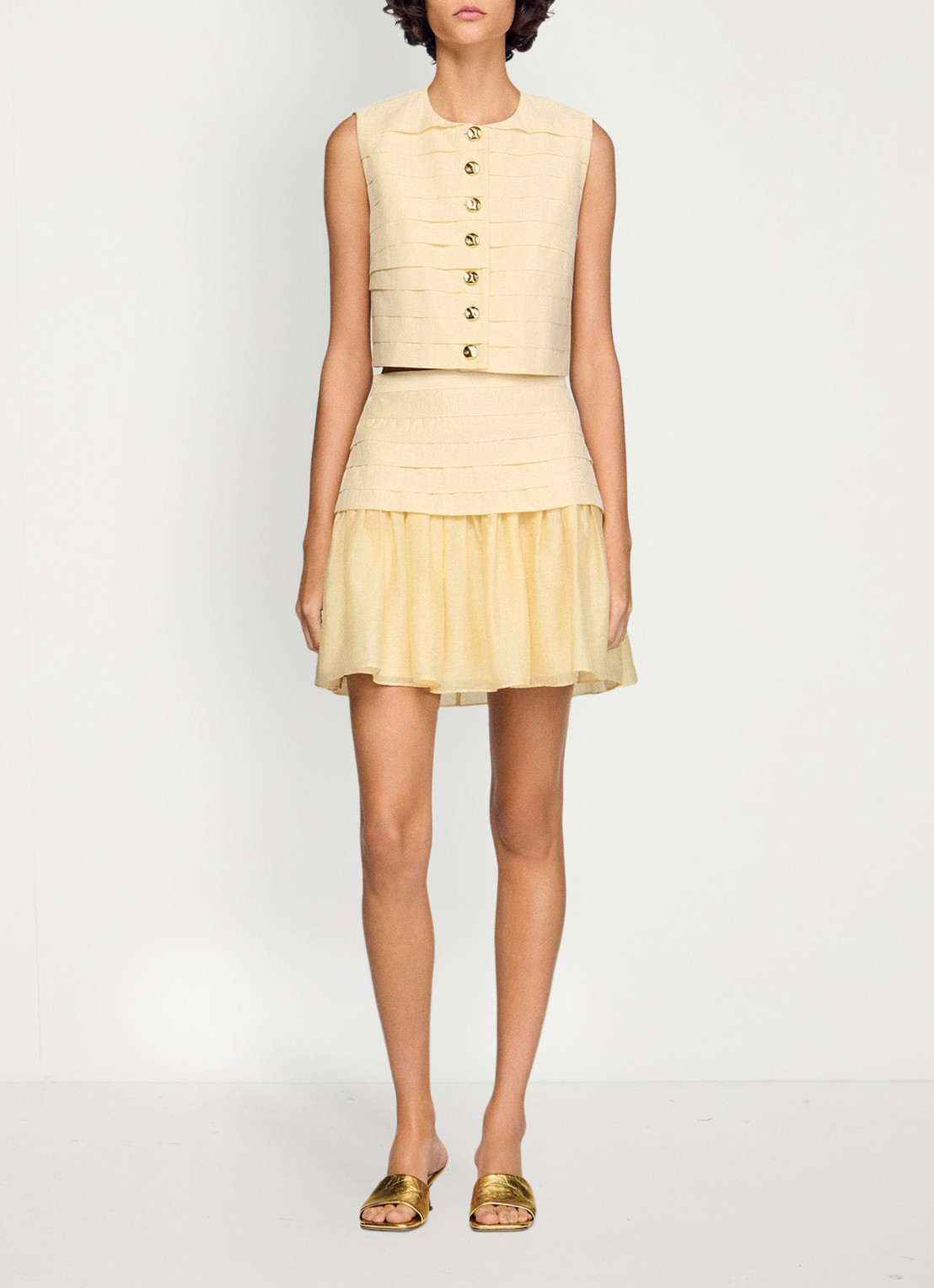 Sandro Mini rok met plooien - detail 4 vanilla / geel