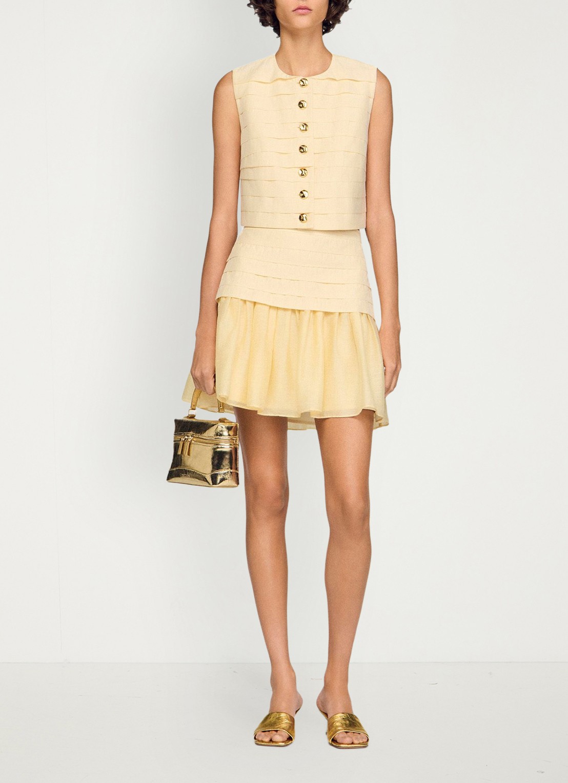 Sandro Mini rok met plooien - voorkant 6 vanilla / geel
