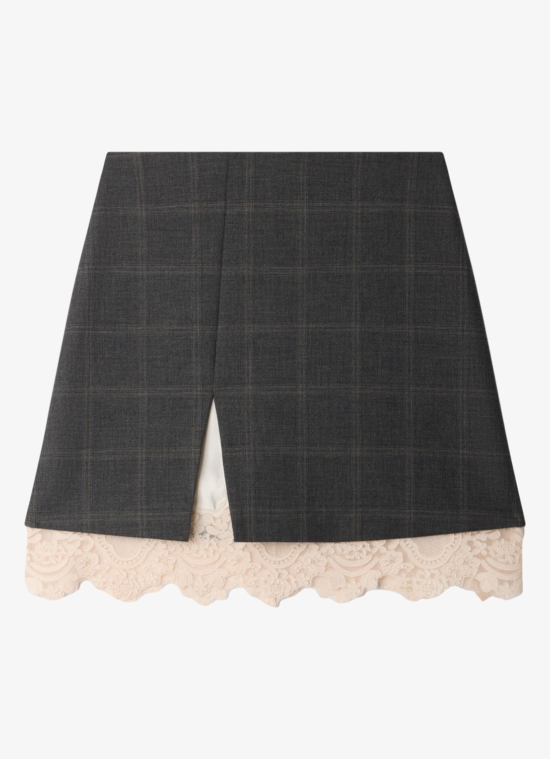 Sandro Mini rok met ruitdessin en details van kant - voorkant 5 grijs