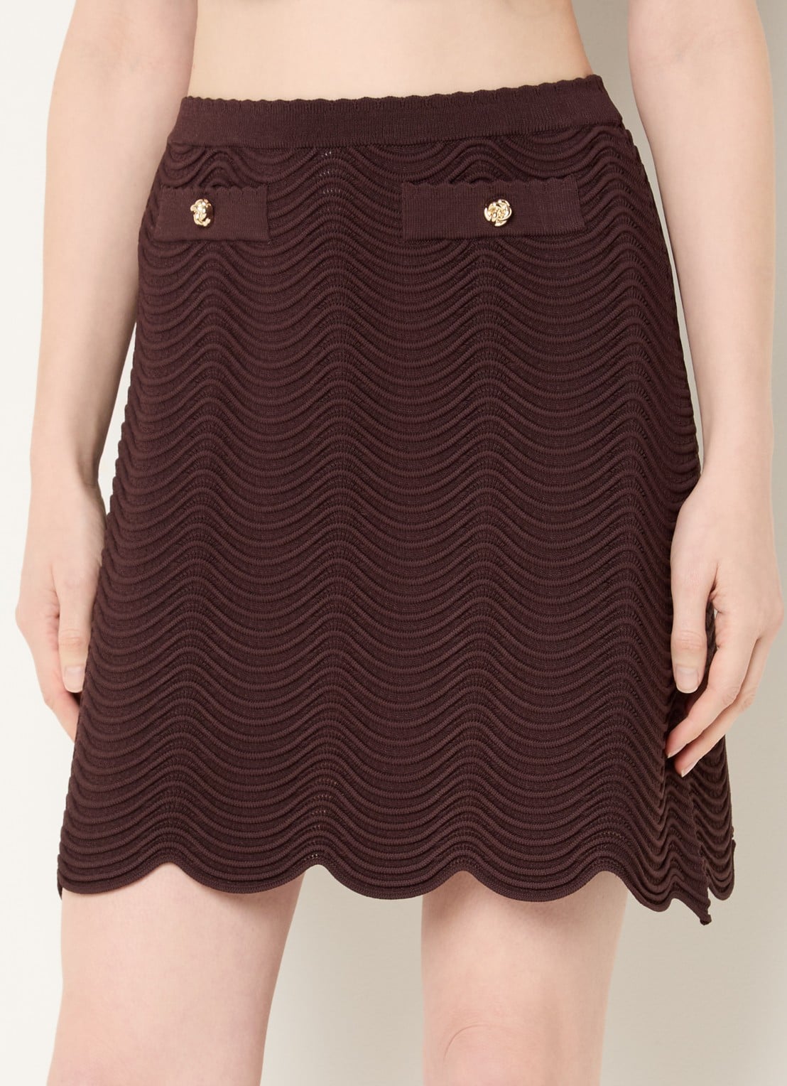 Sandro Mini rok met sierknopen - detail donkerbruin