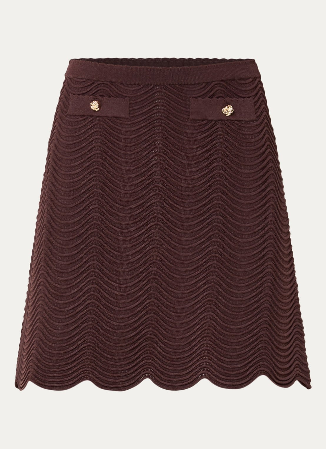 Sandro Mini rok met sierknopen - voorkant 2 donkerbruin