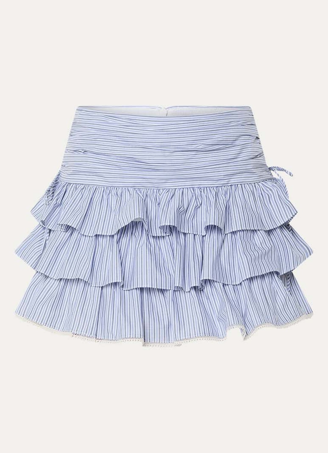 Sandro Mini rok met streepprint en ruches - voorkant 2 blauw