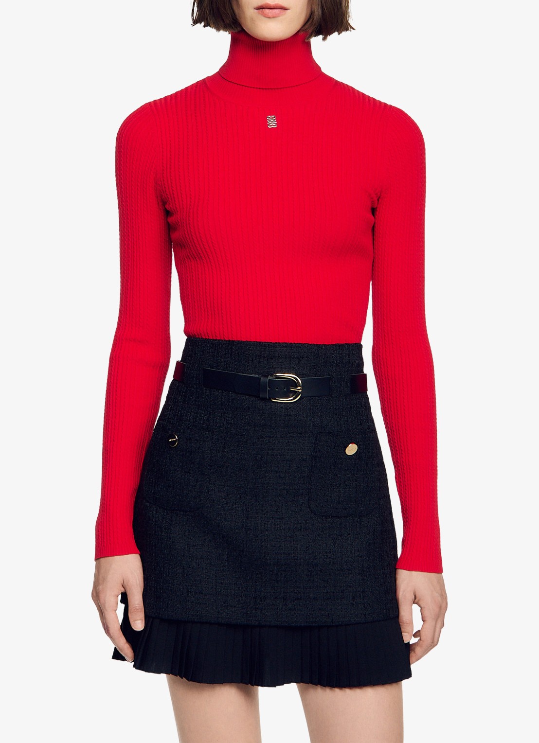 Sandro Mini rok met tweed-look - detail 4 black / zwart