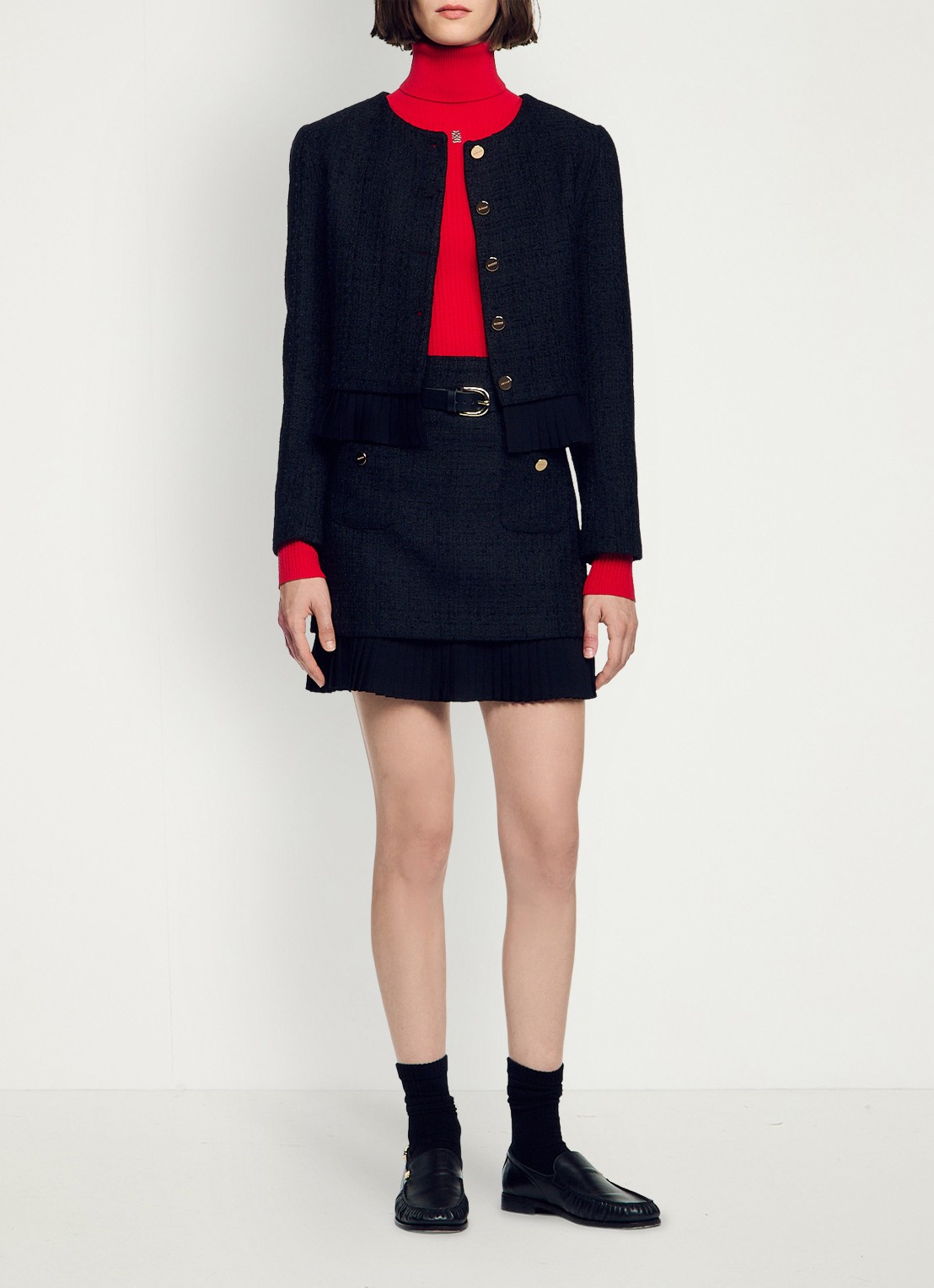 Sandro Mini rok met tweed-look - detail 6 black / zwart