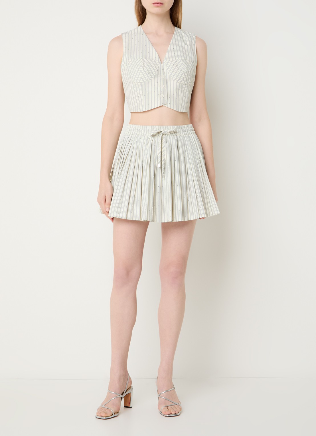 Sandro Minirok met plissé en strass - voorkant 2 creme