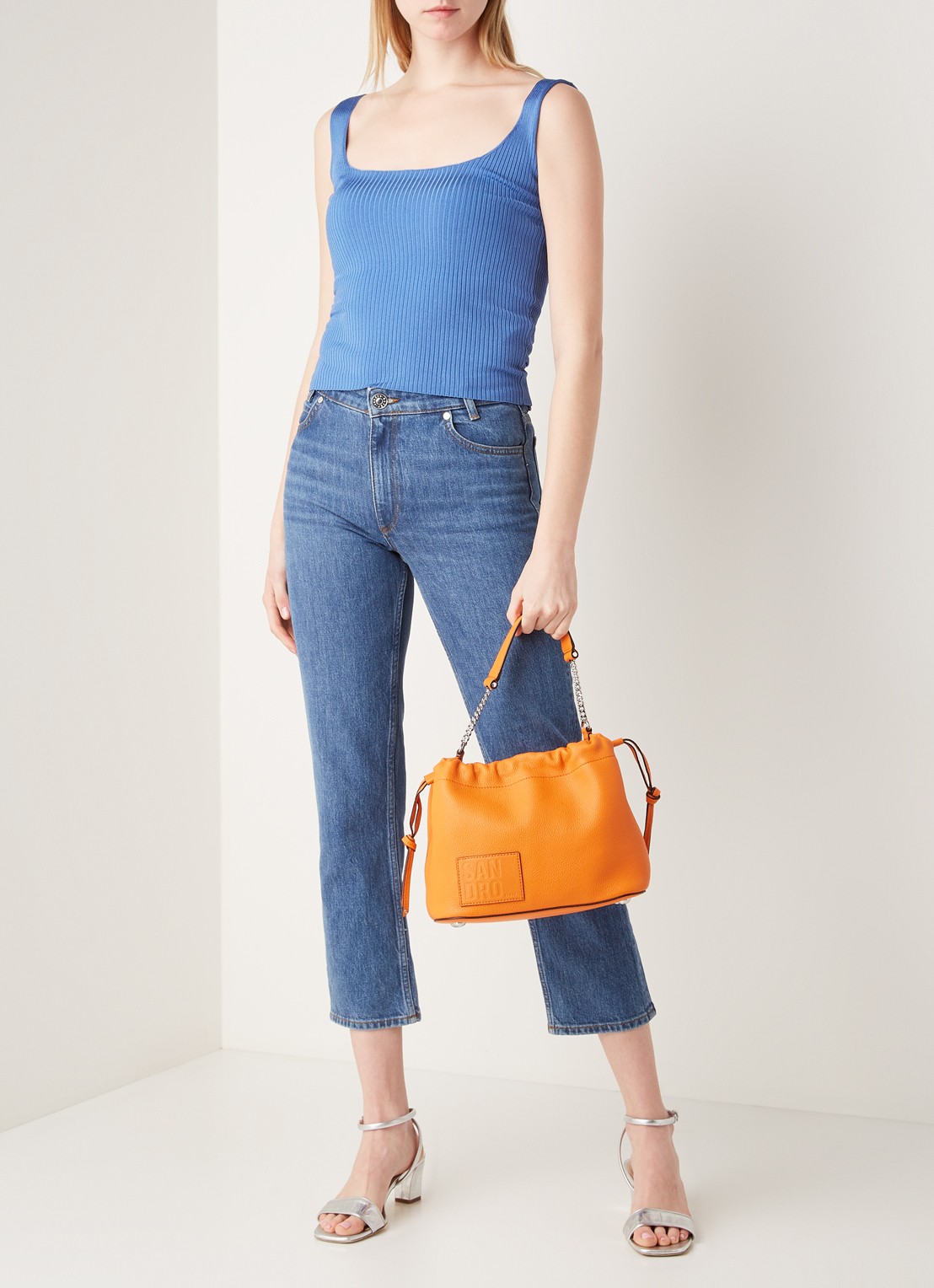 Sandro Mouwloze crop top met ribstructuur - voorkant 3 blauw