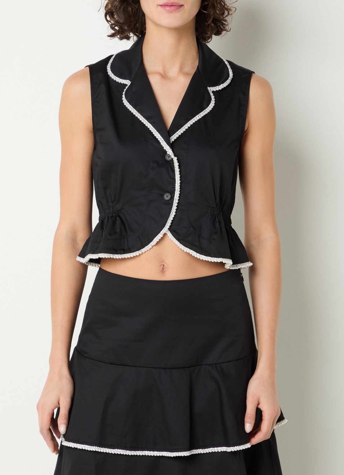 Sandro Mouwloze top met imitatieparels en strass - detail 4 zwart