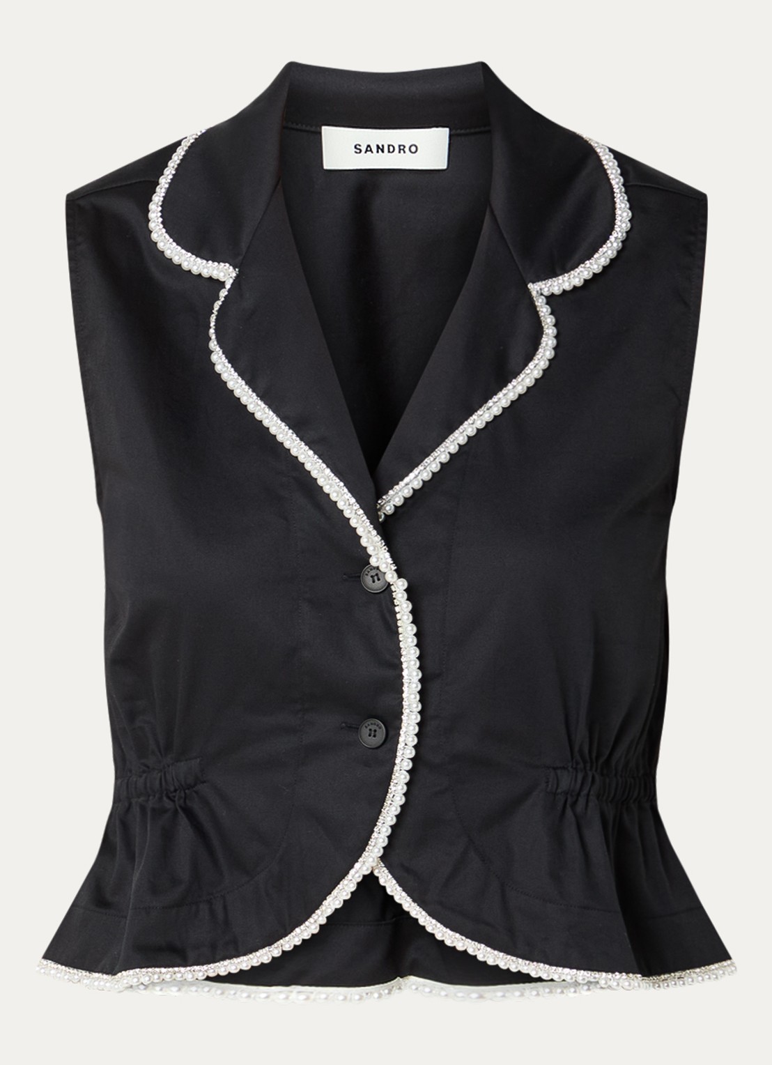 Sandro Mouwloze top met imitatieparels en strass - voorkant 2 zwart