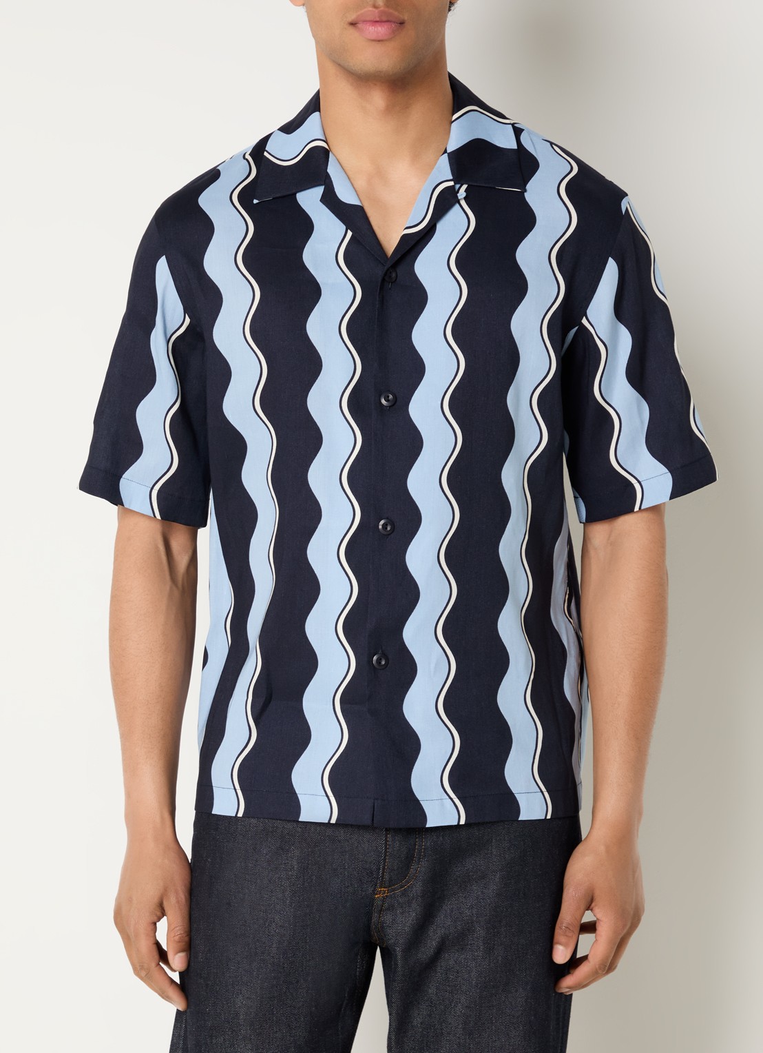 Sandro Overhemd in linnenblend met streepprint - detail donkerblauw