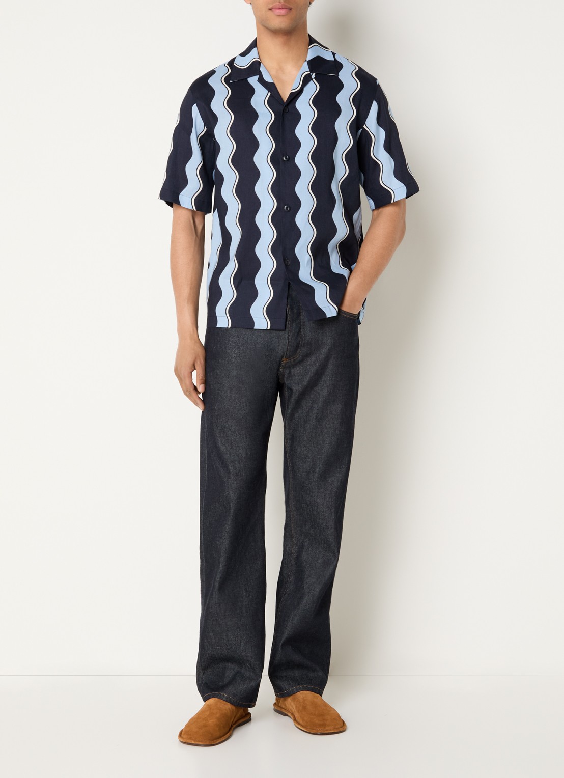 Sandro Overhemd in linnenblend met streepprint - voorkant 4 donkerblauw