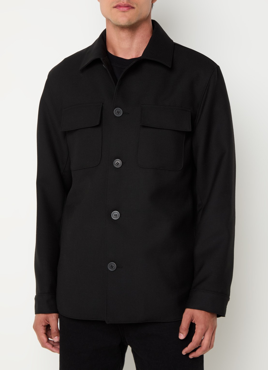 Sandro Overshirt in wolblend met borstzakken - detail zwart