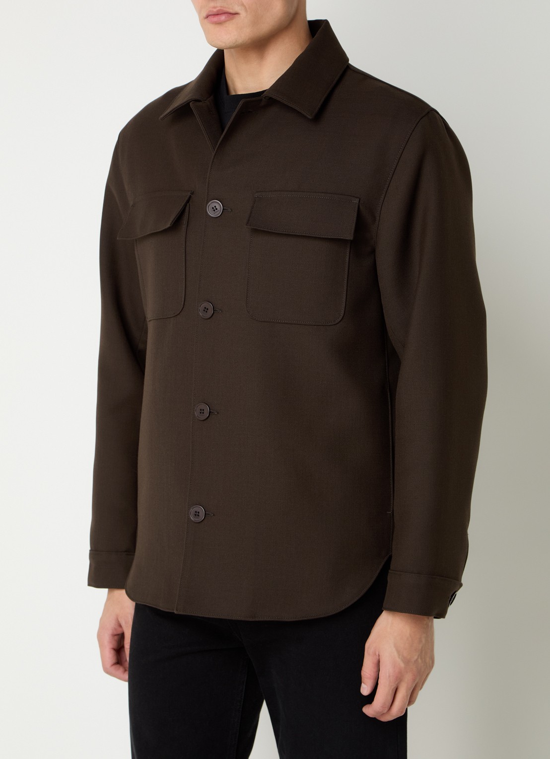 Sandro Overshirt in wolblend met borstzakken - detail donkerbruin