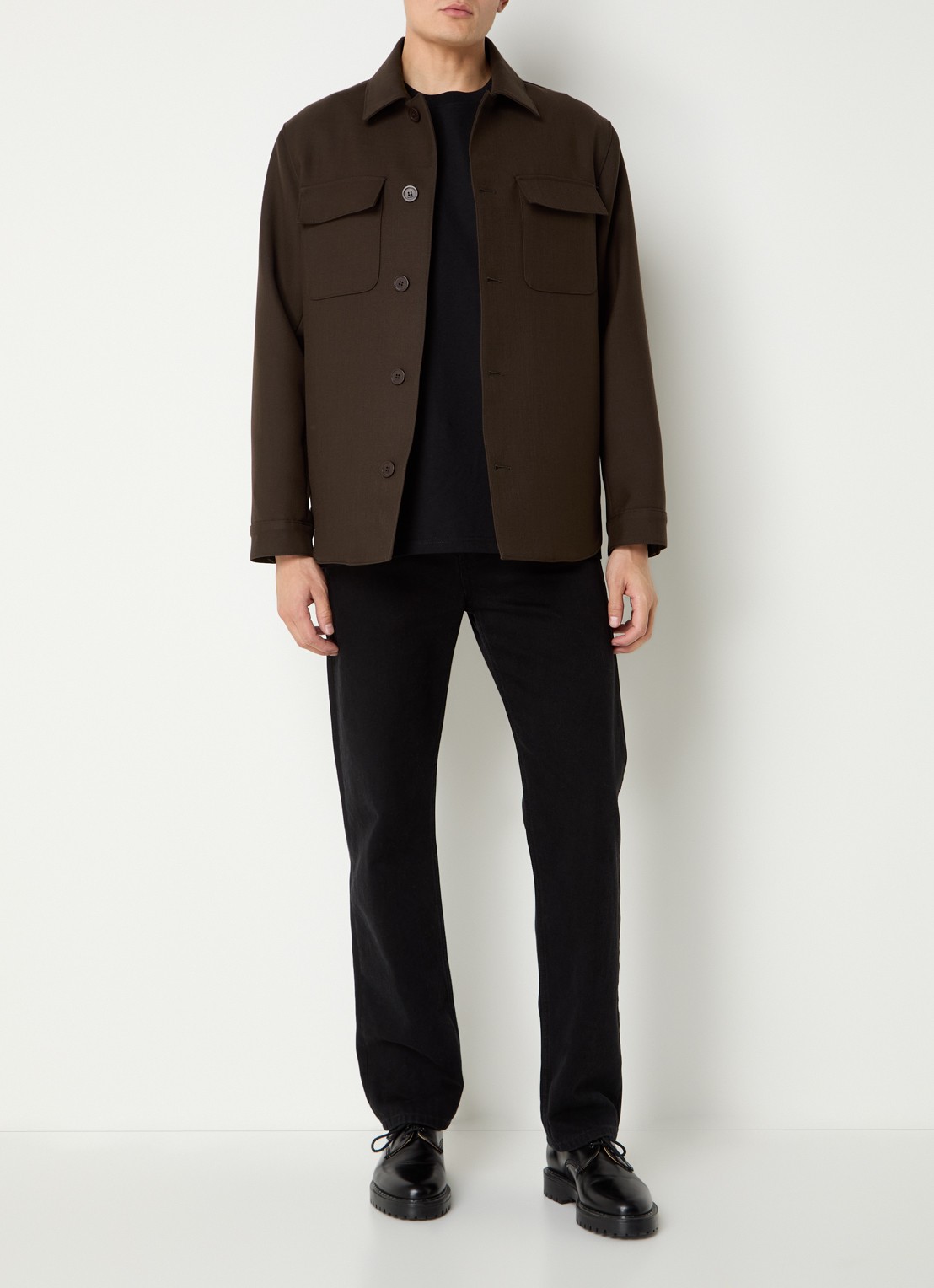 Sandro Overshirt in wolblend met borstzakken - voorkant 4 donkerbruin