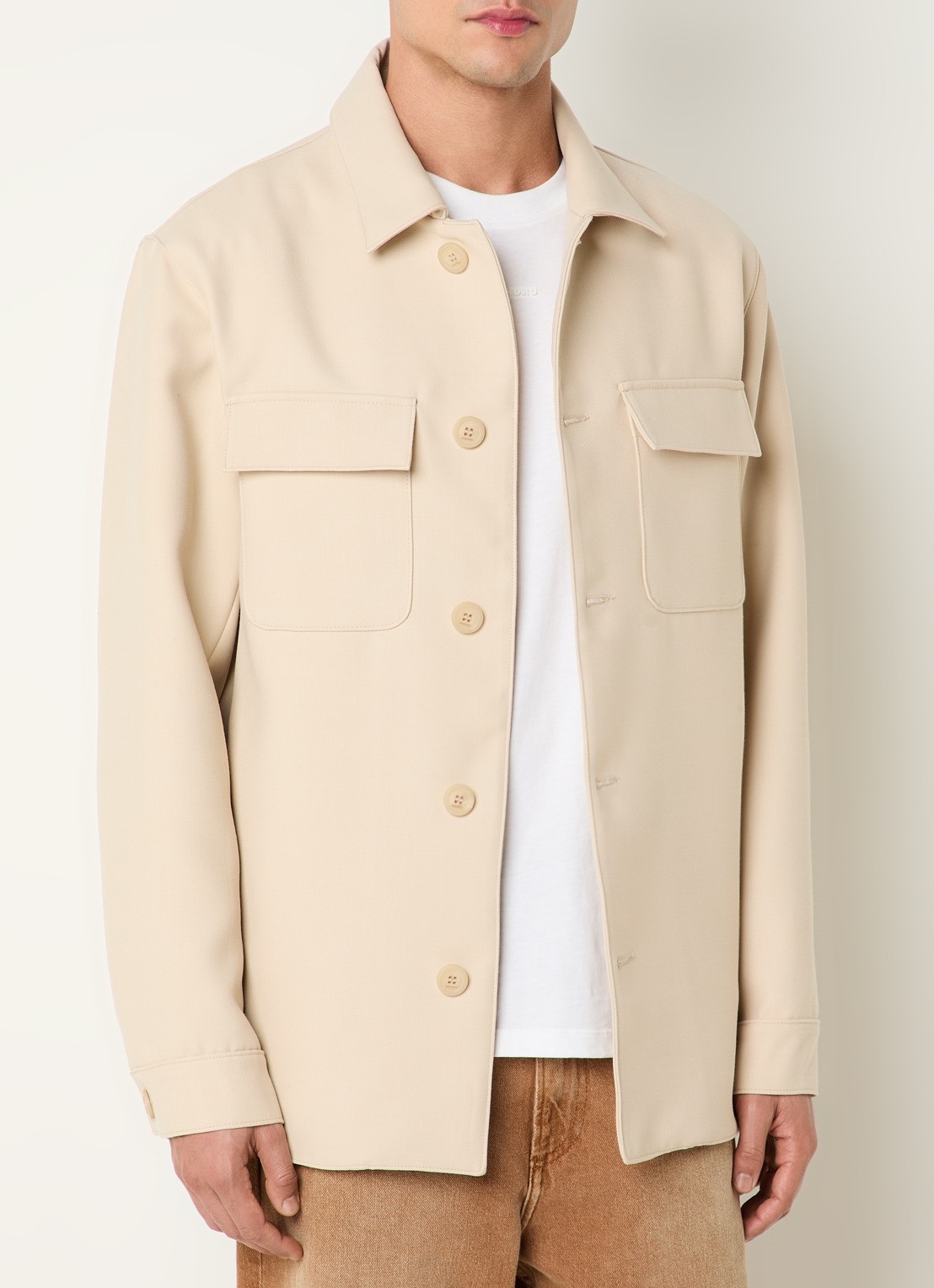 Sandro Overshirt in wolblend met borstzakken - detail beige