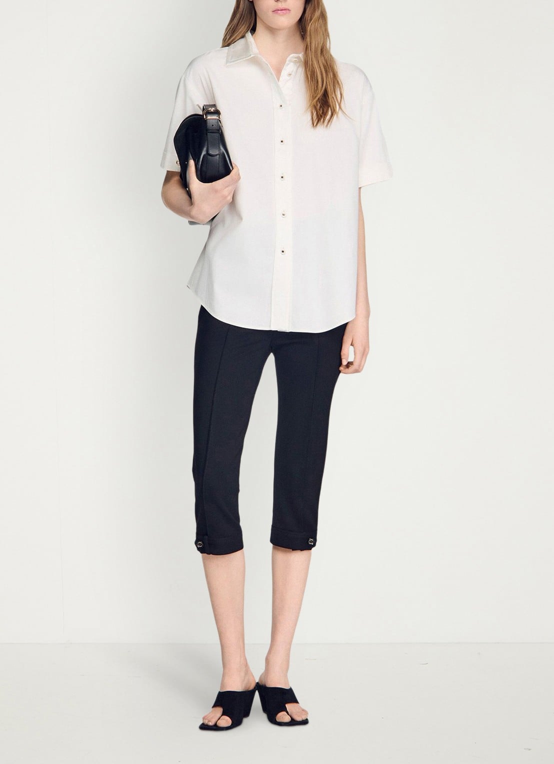 Sandro Oversized blouse met geplooid detail - voorkant 6 ecru / wit