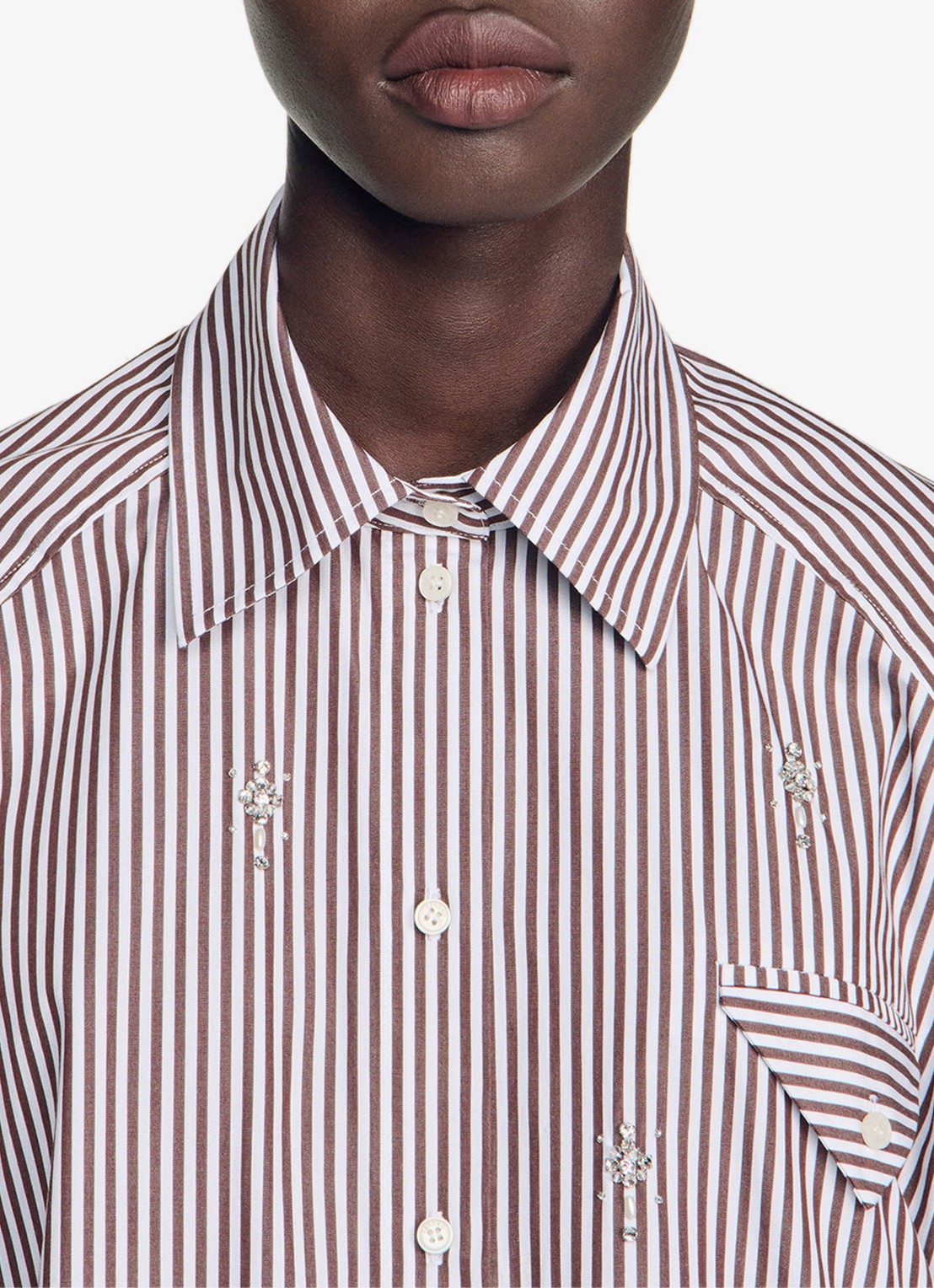 Sandro Oversized blouse met streepprint - detail 6 brown / bruin