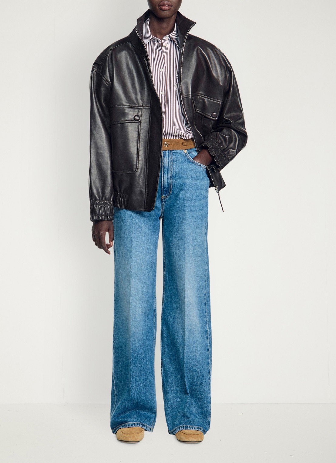 Sandro Oversized blouse met streepprint - detail 8 brown / bruin