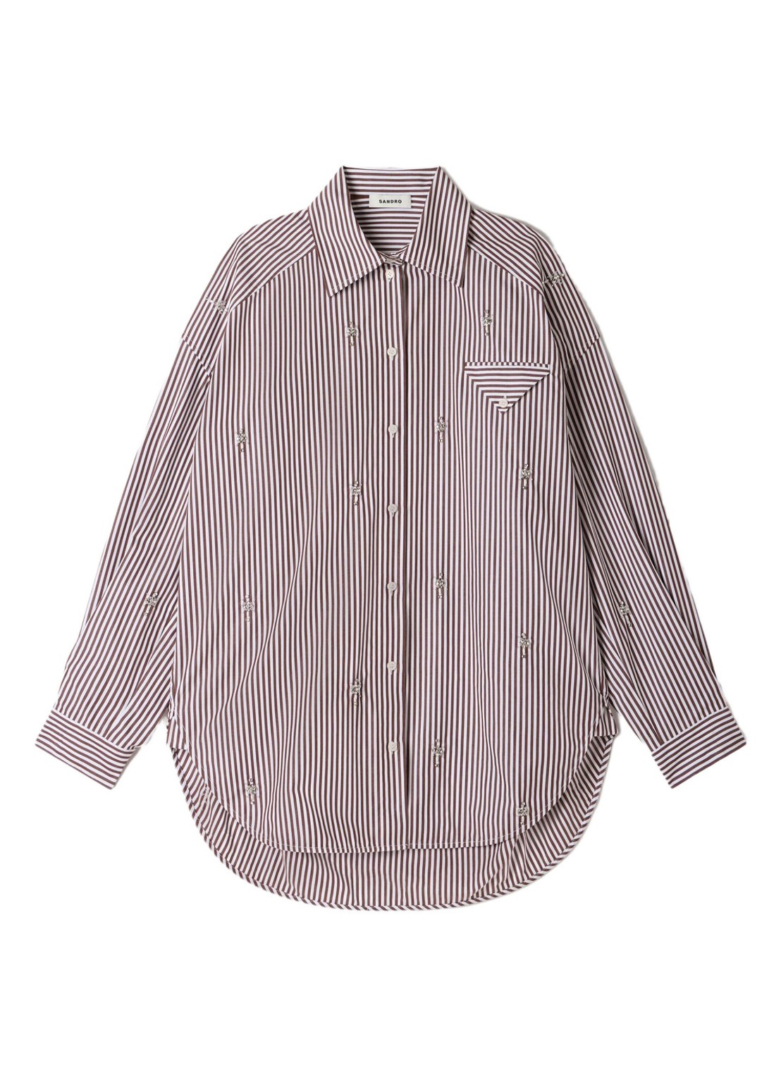 Sandro Oversized blouse met streepprint - voorkant brown / bruin