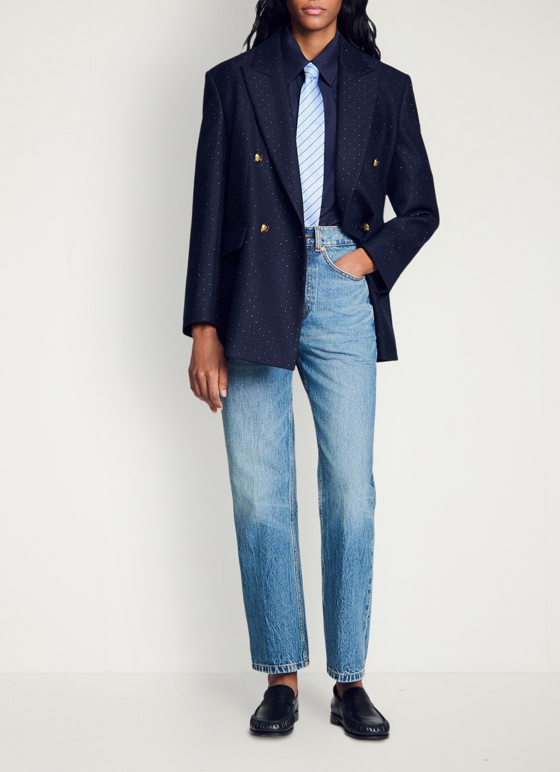 Sandro Oversized blouse met stretch - detail 4 blauw