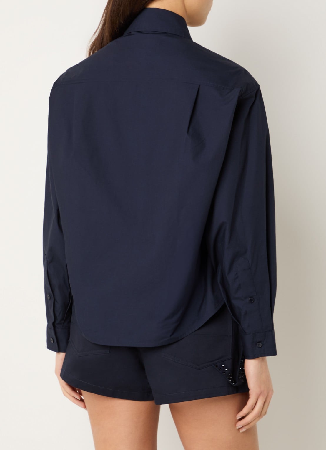 Sandro Oversized cropped blouse met strass - achterkant donkerblauw