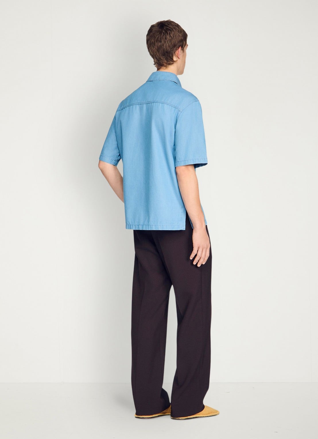 Sandro Oversized fit overhemd met borstzak - achterkant chambray / blauw