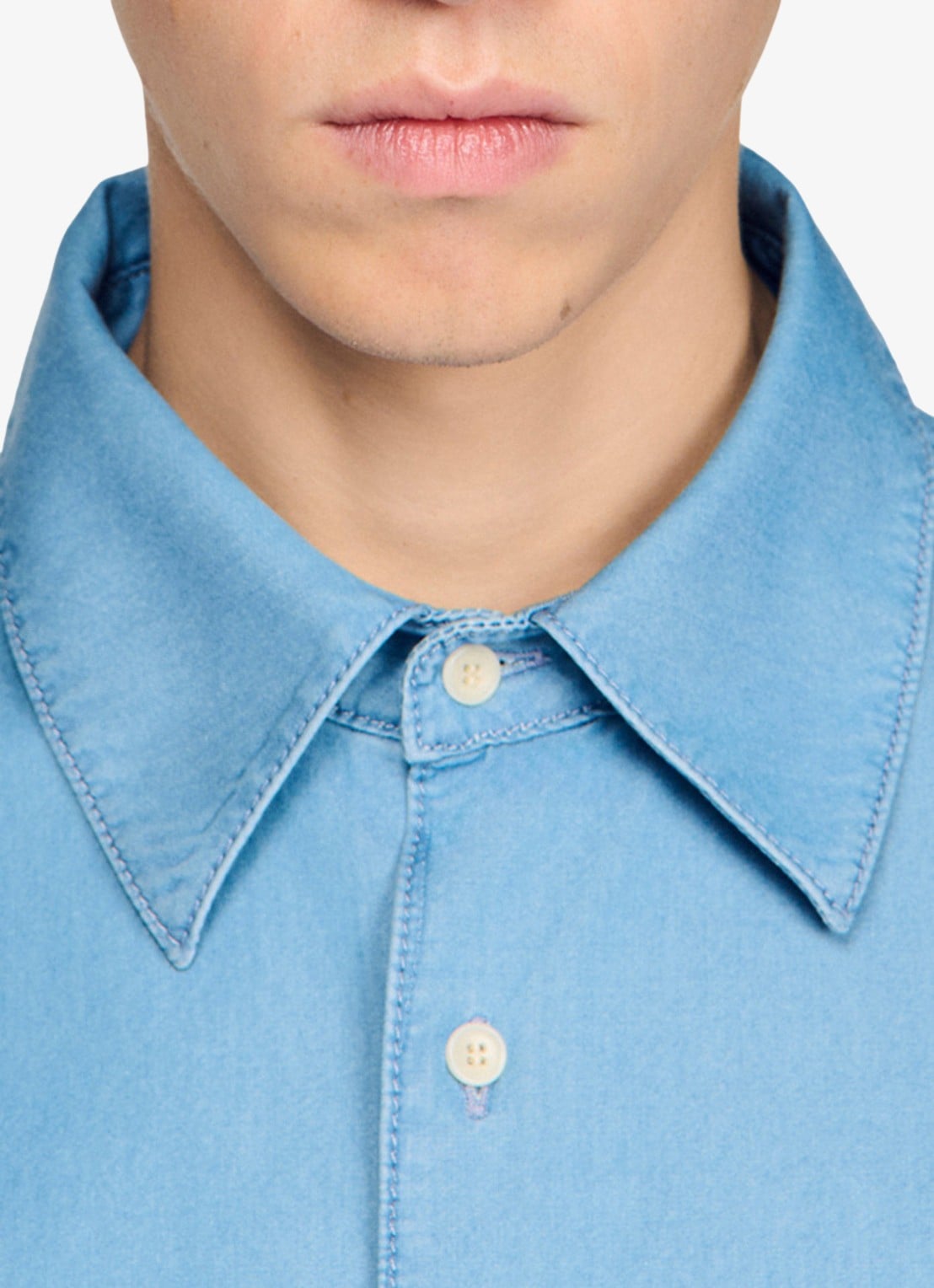 Sandro Oversized fit overhemd met borstzak - detail 3 chambray / blauw