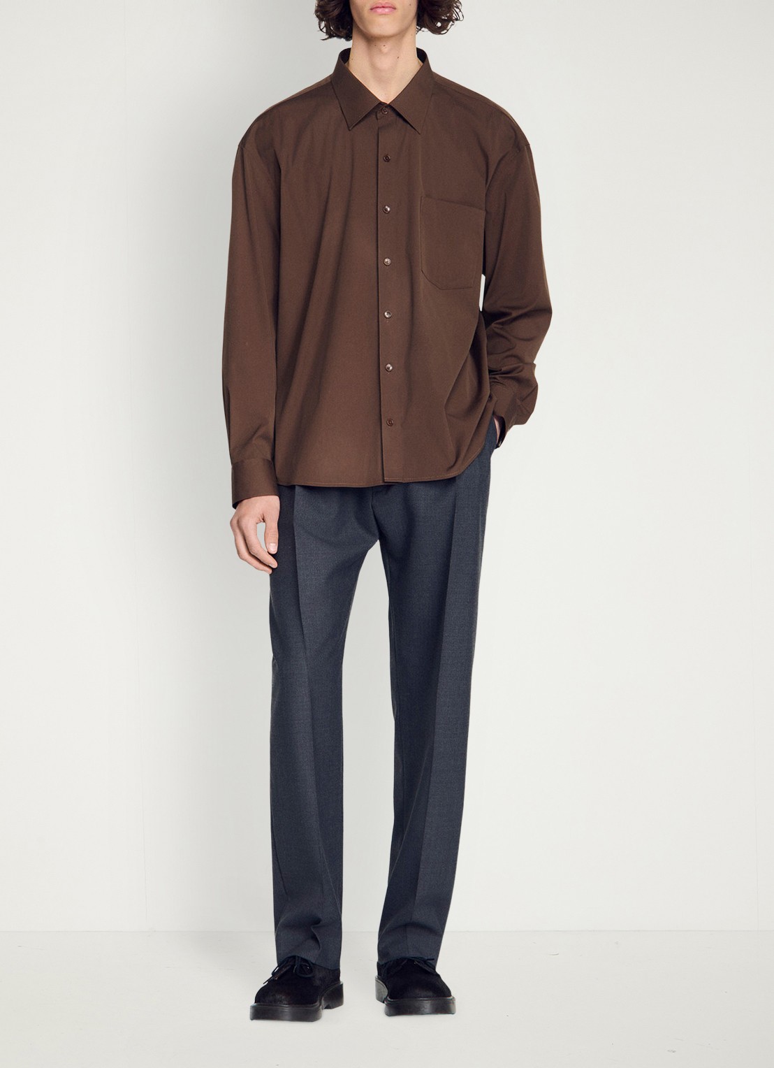 Sandro Oversized fit overhemd met borstzak - detail 4 bruin