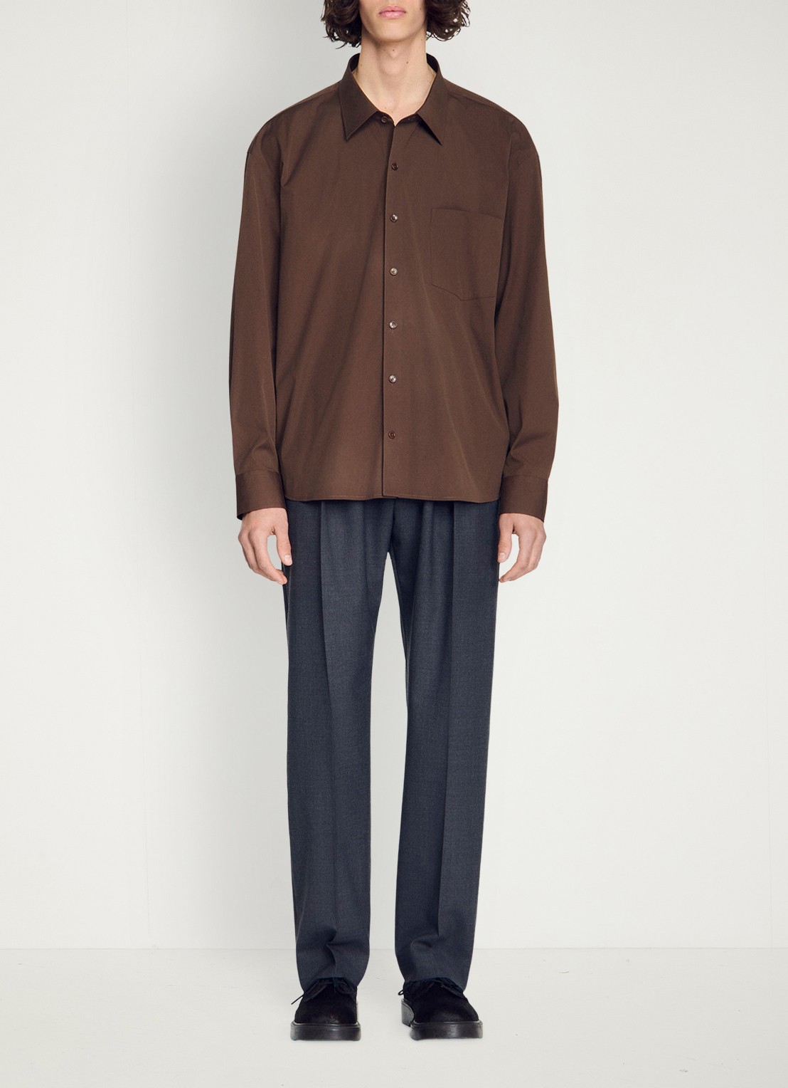 Sandro Oversized fit overhemd met borstzak - voorkant 6 bruin