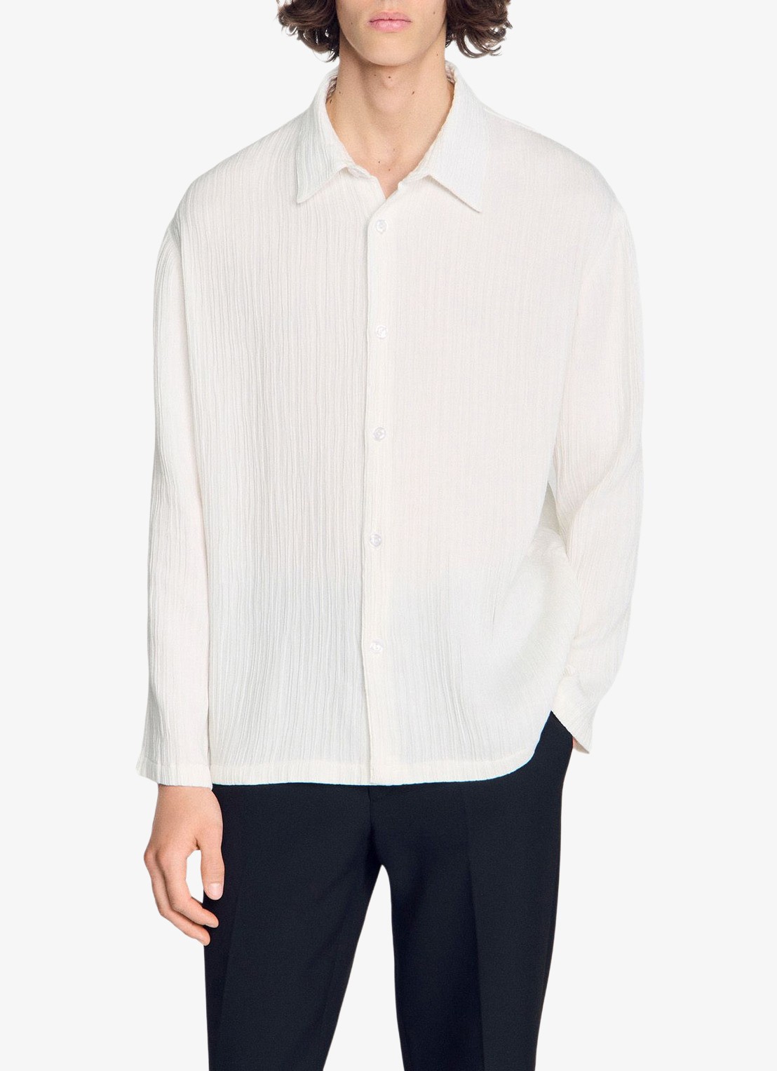 Sandro Oversized fit overhemd met structuur - detail wit