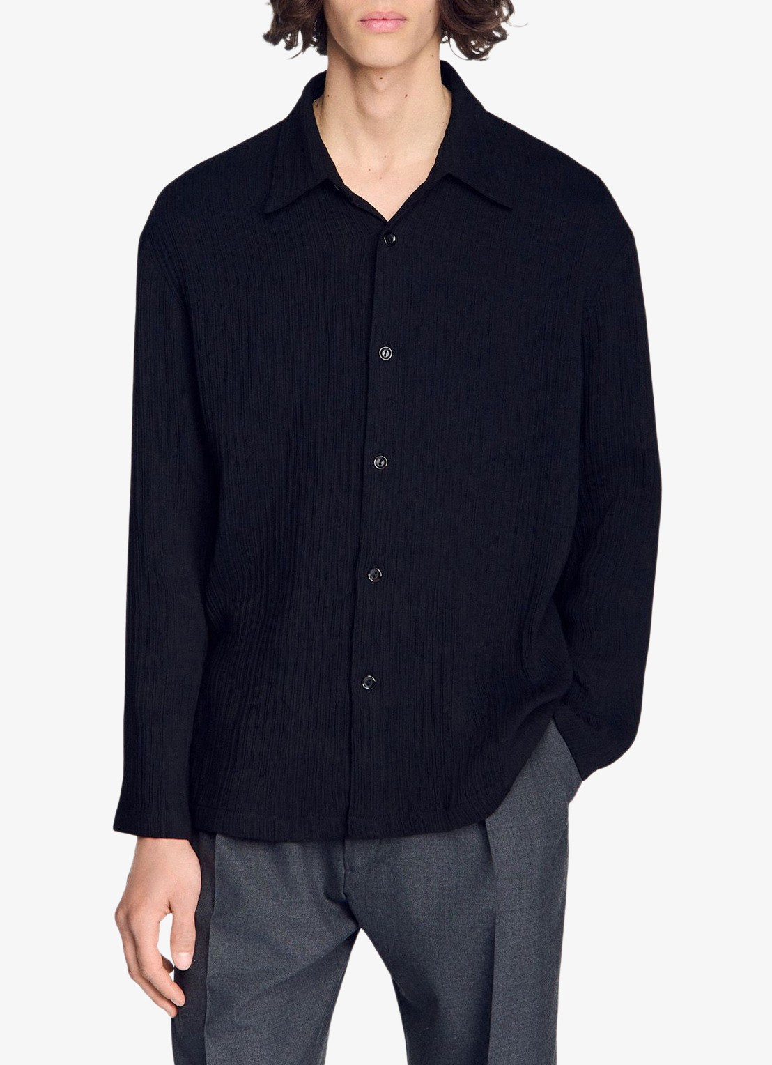 Sandro Oversized fit overhemd met structuur - detail 4 zwart